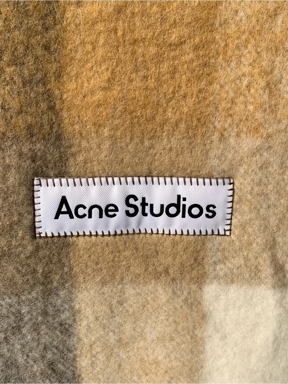 Acne Studios Checked Wool Scarf in Yellow, Brown, Cream